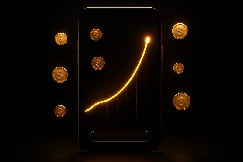 Mobile Crash Game Mobile crash game interface with glowing curve graph and scattered coins