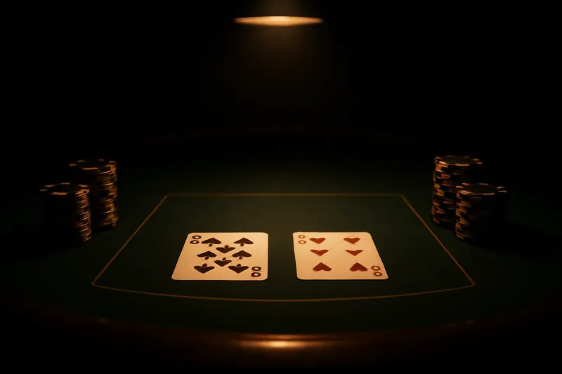 Face-up baccarat cards and chip stacks on green felt table